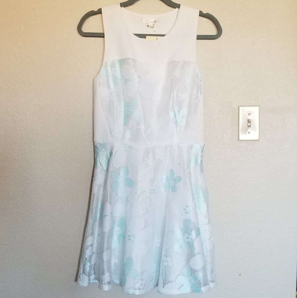 (Details)inafashion aqua ivory floral cutout dres